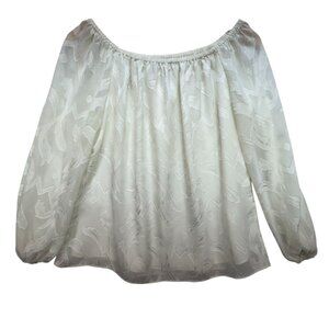 White House Black Market Womens Long Sleeve Blouse Top Size M White Textured